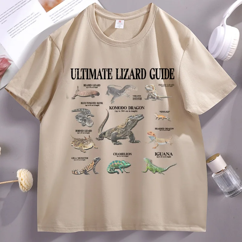 Lizard Guide T Shirt Funny Educational Lizard Graphic Tee Cotton Short Sleeve Round Neck Printed Tshirt High  Quality Tops