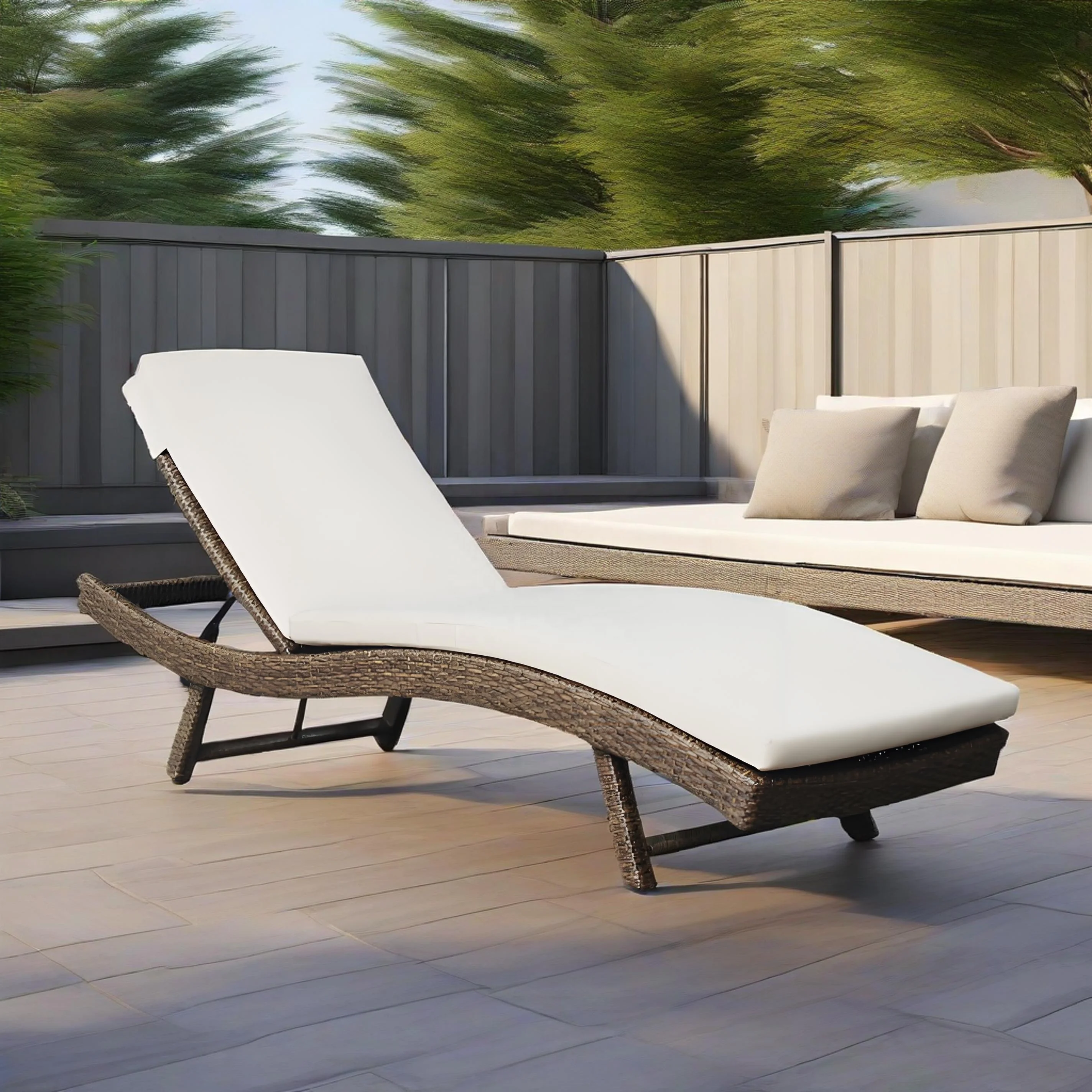 Luxury Area Waterproof Quick-drying Day Bed Folding Leg Outdoor Wicker Lounge Chair Garden Hotel Reclining Chaise Lounger