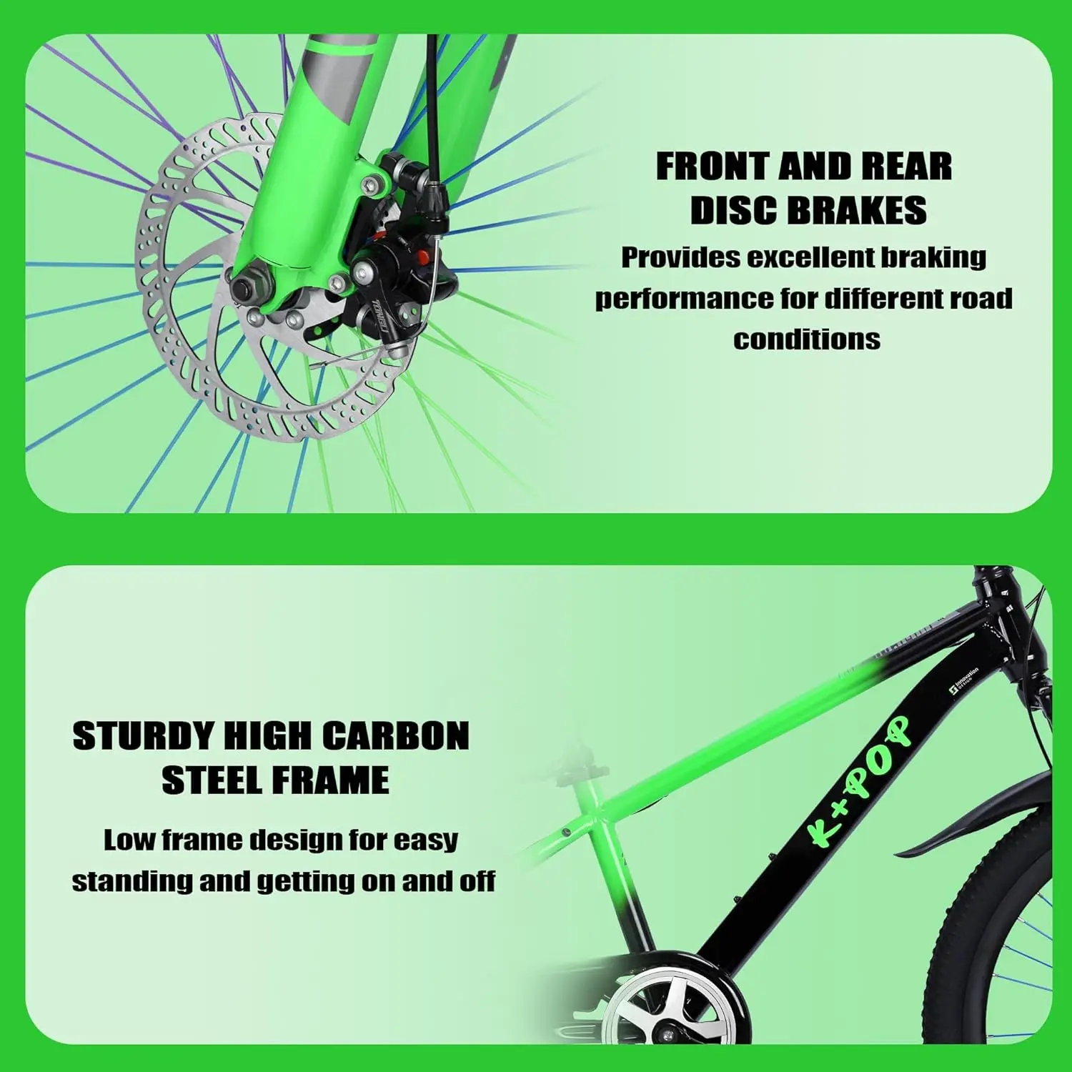 Rower górski dla dzieci 24 cale, rowery jednobiegowe dla chłopców i dziewcząt w wieku 8-12 lat, rowery dziecięce z amortyzowanym widelcem przednim