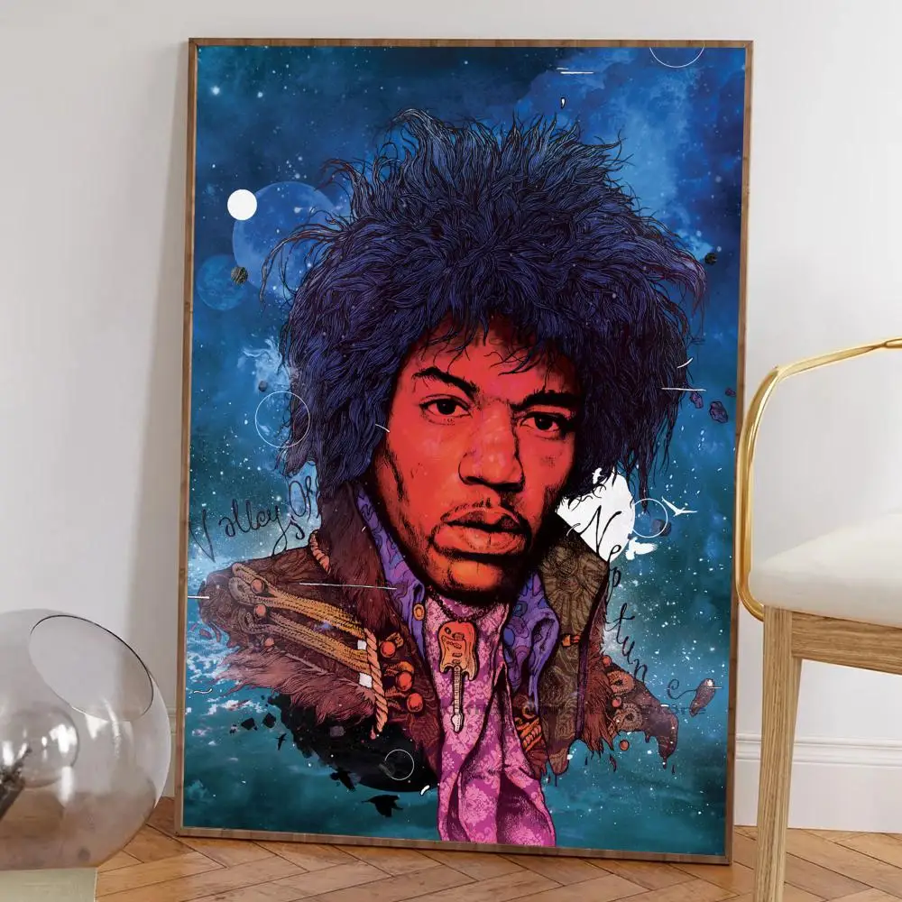 1pc Poster Self-adhesive Art Waterproof Paper Sticker Coffee Jimi Hendrix Guitarist House Bar Room Wall Decor