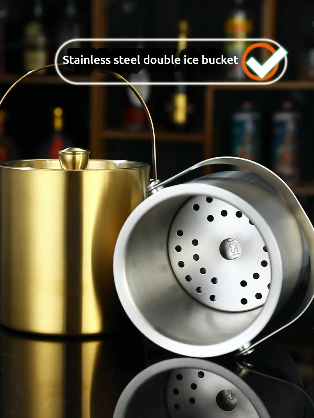 Stainless steel ice bucket, ice granule bucket, portable beer bucket, bar beer, champagne insulated ice bucket