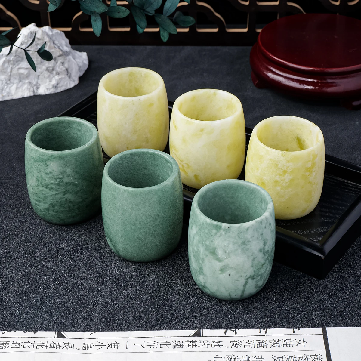 1pc Lantian jade small teacup straight jade cup Jade single cup tea set Crystal crafts home kung fu teacup glass