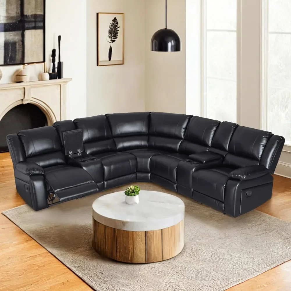 Sectional Reclining Sofa, Sectional Couches for Living Room, Modular Manual PU Leather Recliner Sofa Livingroom Furniture Sets