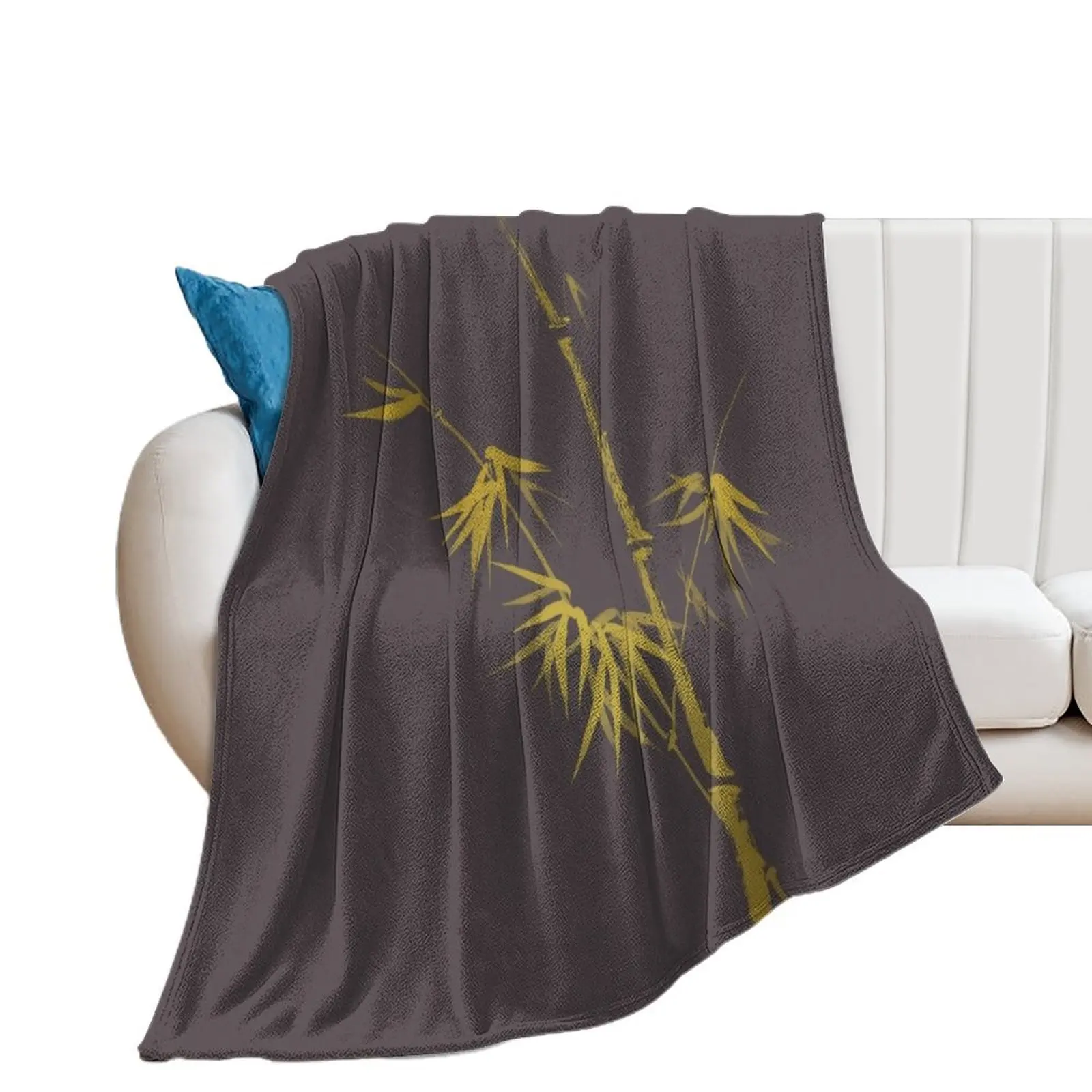 Exquisite artistic design in oriental Japanese Zen style of a golden bamboo stalk on earthy gray art print Throw Blanket