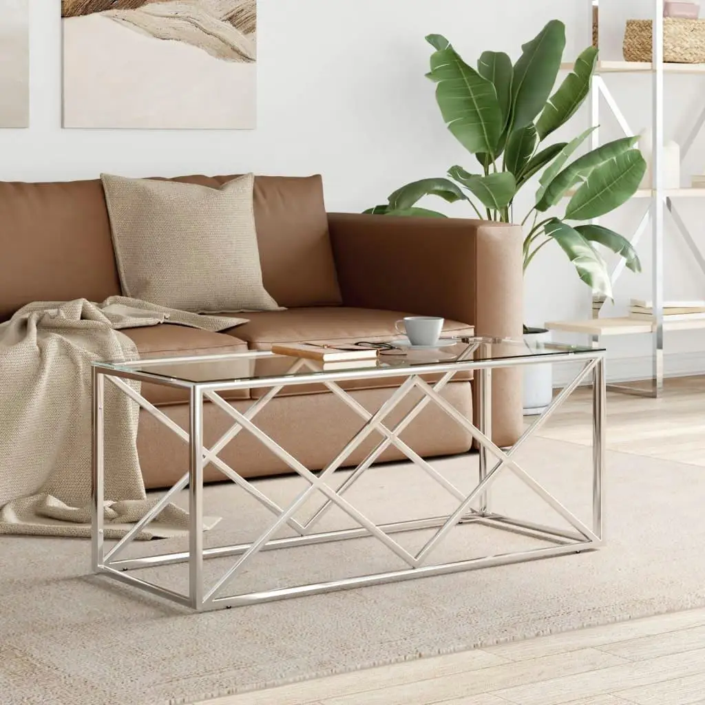 Modern Stainless Steel & Glass Coffee Table 110x45x45 cm - Stylish Living Room Furniture