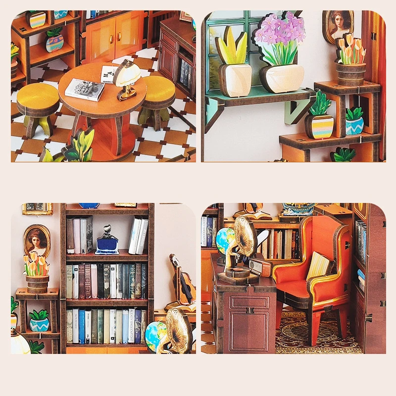 Kits de construção em miniatura de madeira diy, casas de bonecas da livraria de tom com móveis, mini casas de bonecas para amigos, presentes de aniversário