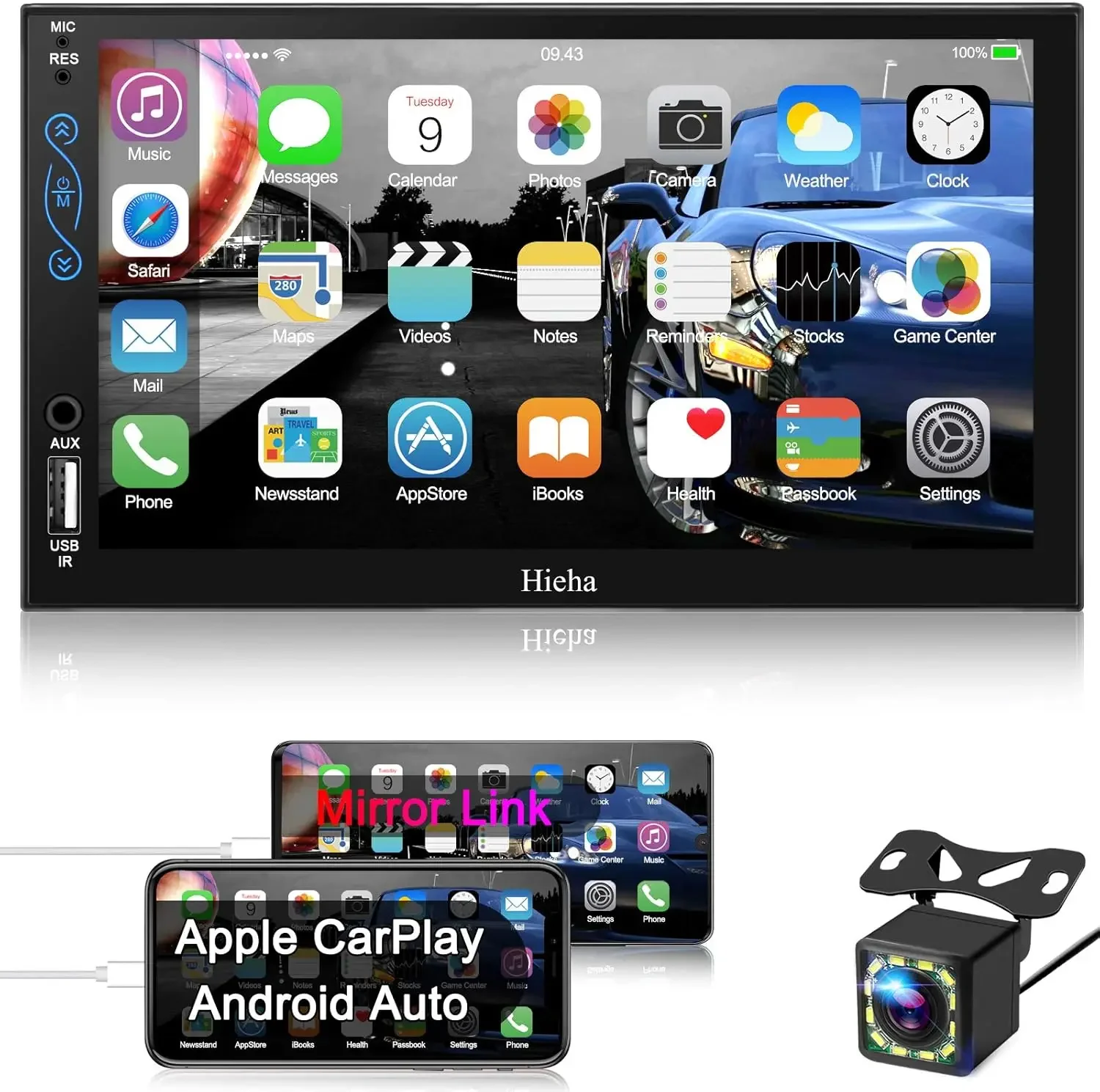 

Car Stereo Compatible with Apple Carplay and Android Auto, 7 Inch Double Din Stereo with Bluetooth, Touch Screen Radios MP