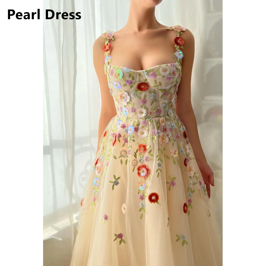 

Pearl Formal Dress Women Elegant Party Champagne Sleeveless Luxurious Women's Evening Dresses Luxury 2024 Floral Lace Ball Gowns