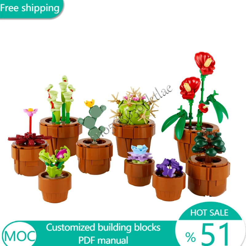

758 PCS Flowers 10329-1Tiny Plants MOC Customize Modular Building Block Creative Design Educational DIY Boys Toy Birthday Gift