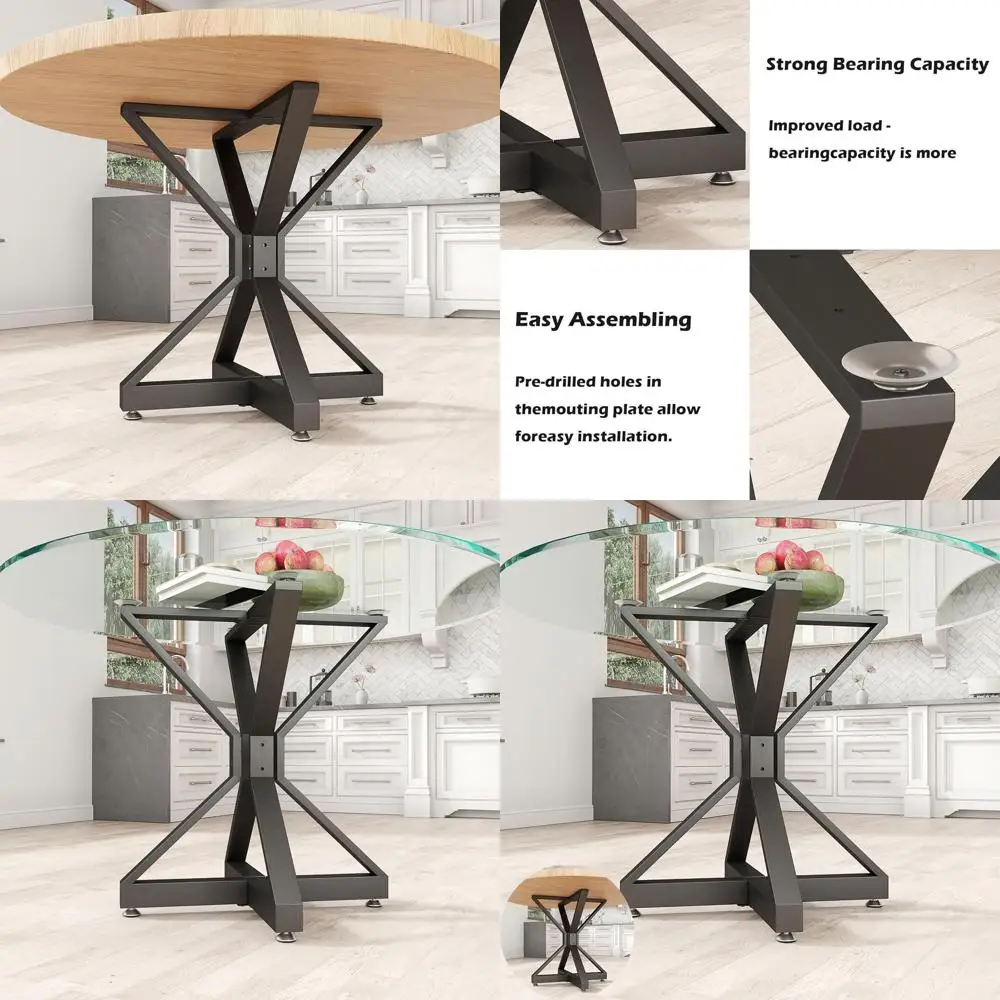 

30 High Metal Table Base with Suction Cups for Glass, Marble, Wood Tops (Black, 30H x 27.6W)