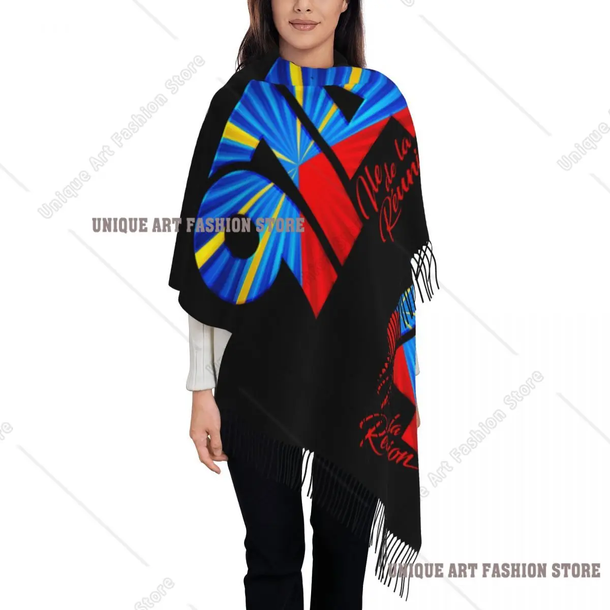 

Custom 974 Reunion Island Scarf Wrap Women Long Winter Fall Warm Tassel Shawl Unisex Reunionese Proud Scarves