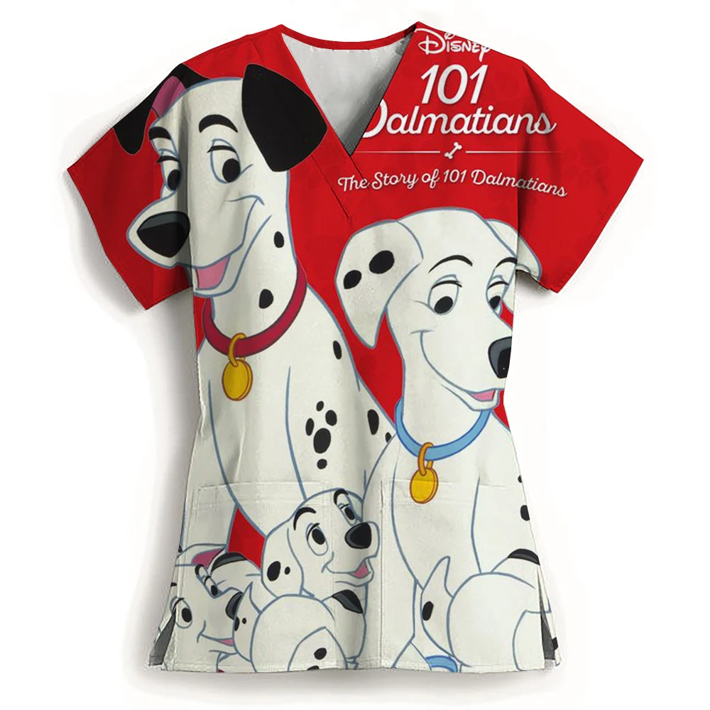 Winnie The Pooh Clinic โรงพยาบาลพยาบาล Workwear ฟัน 3D พิมพ์เสื้อยืดผู้หญิง V คอกระเป๋าทางการแพทย์เสื้อผ้าพยาบาล TOP ทํางาน