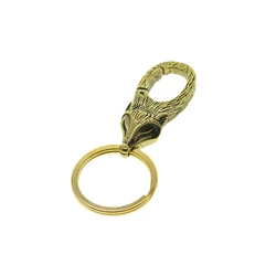 handmade super fine biker 3D wild FOX head animal brass FOB spring snap hook keychain jean chain belt key hanger  hook EDC  DIY