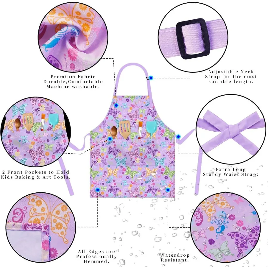 مجموعة قبعة الشيف ومريلة مع جيبين كبيرتين للفتيات والأولاد، مآزر أزياء الشيف القابلة للتعديل للخبز Cng