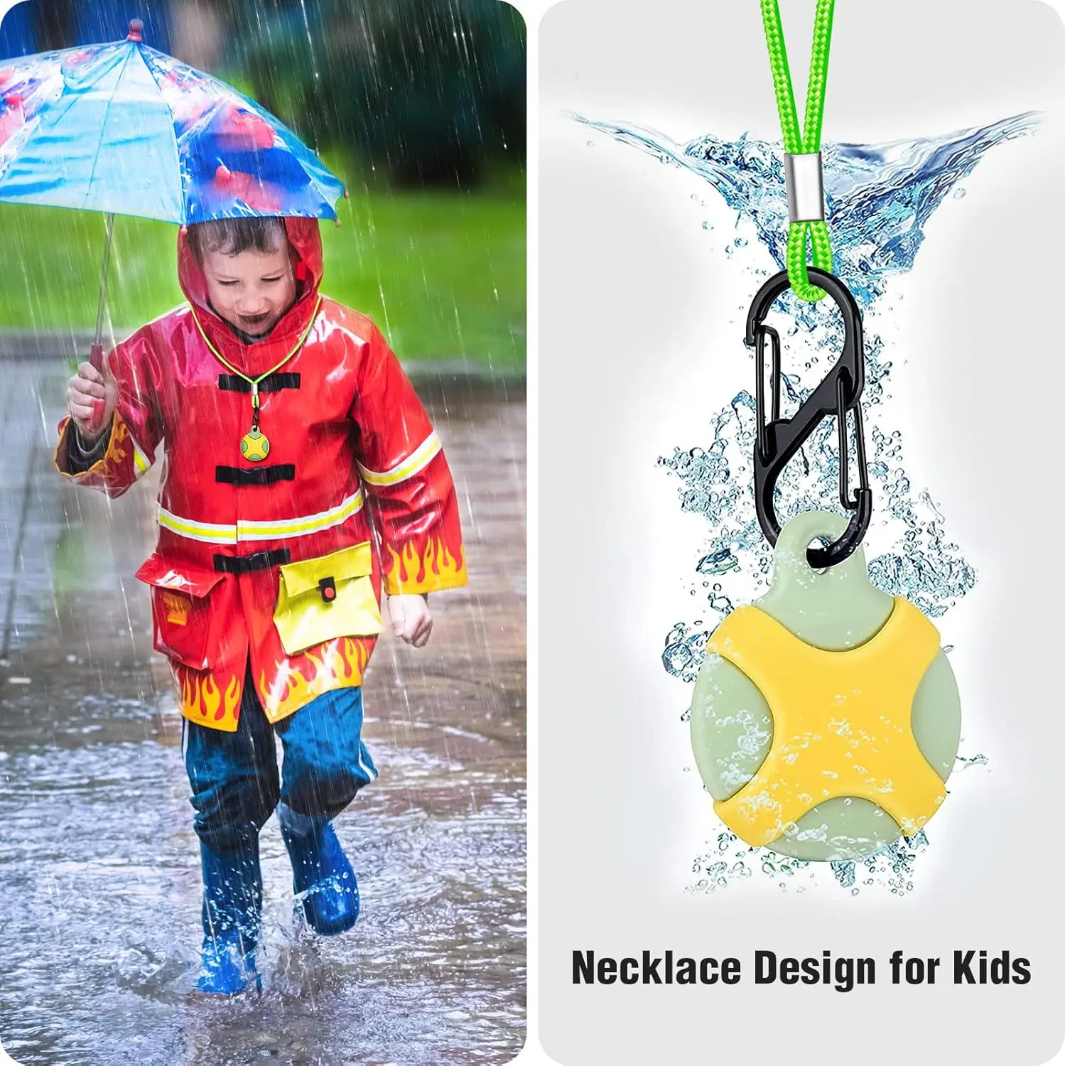 AirTag Necklace Kids with Keychain and Adjustable Stopper Design, Waterproof Airtag Keychain for Kids Adults, Soft Silicone Case