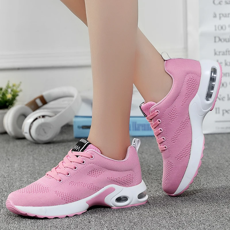 Frauen Fashion Air Kissen Sport Lauf Flache Weichen Boden Sneaker Mesh Atmungs Beiläufige Schuhe für Frauen 2021zapatillas Mujer