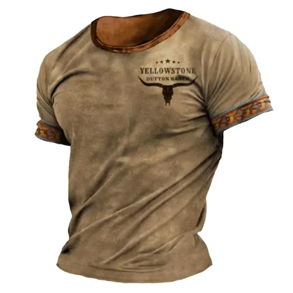

Vintage Men's T Shirt Yellowstone Graphic Print T-Shirt Top Summer Fashion O Neck Tee Pullover Harajuku Oversized Male Clothing