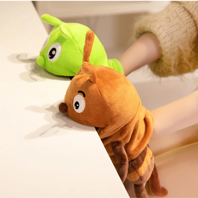 ชุดแมลงการ์ตูนตุ๊กตาหุ่นมือยัดไส้สัตว์น่ารักนุ่มมดเต่าทองของเล่นเพื่อการศึกษาสำหรับเด็ก