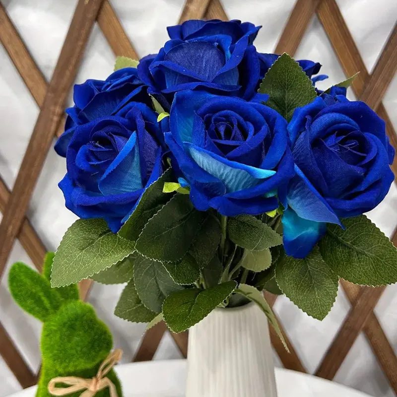 3/5 Stück lebensechte künstliche blaue Rosenblüten, Seidenblumenzweig für Zuhause, Hochzeit, Brautstrauß, Valentinstag, Party-Dekoration – Detail 5