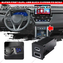 Car Charger Socket QC3.0 Dual USB PD Type C Charging Outlet Power Adapter For Toyota RAV4 Corolla Cross C-HR Sequoia PriusTundra