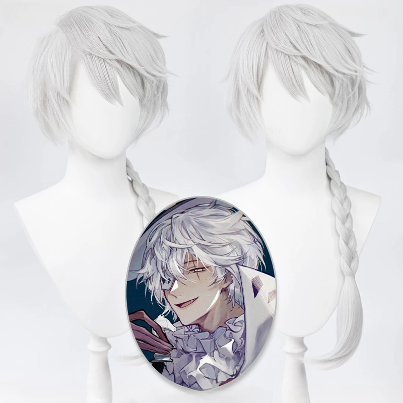 Anime Cos Season 4 Nikolai Gogol Cosplay Wig Long Silvery White Braid Wigs Heat Resistant Synthetic Hair Wigs