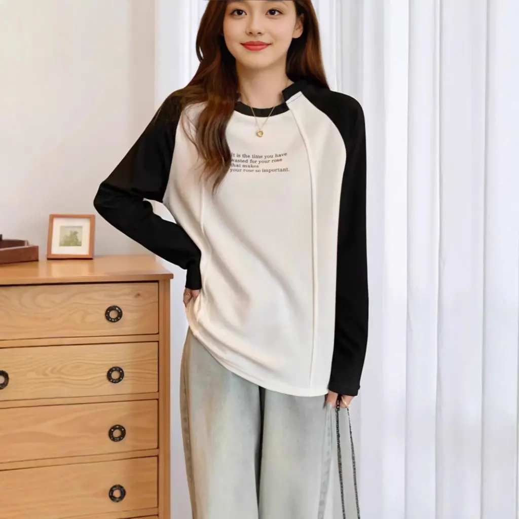 

plus Size Women's Double-Sided Velvet Top Warm Thickened Long-Sleeved T-Shirt American Design Sense Niche Sweater for Chubby