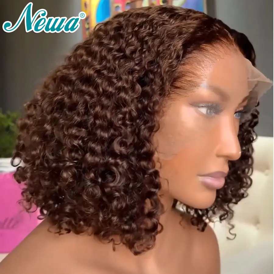 Newa شعر قصير مجعد بوب شعر مستعار لون الشعر البشري 13x4 HD الدانتيل الباروكة الأمامية قبل قطعها غلويليس 5x5 HD الدانتيل إغلاق شعر مستعار للنساء #2