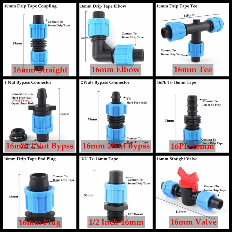 5-10pcs 16mm Garden Irrigation Drip Tape Connector Collection Home Lawns Watering Pipe Joints Tube Adapters Connectors