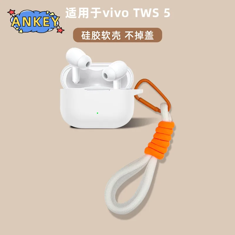 

Силиконовые чехлы для Vivo TWS 5, защитный противоударный чехол для беспроводных наушников с крючком, принесите висящую веревку