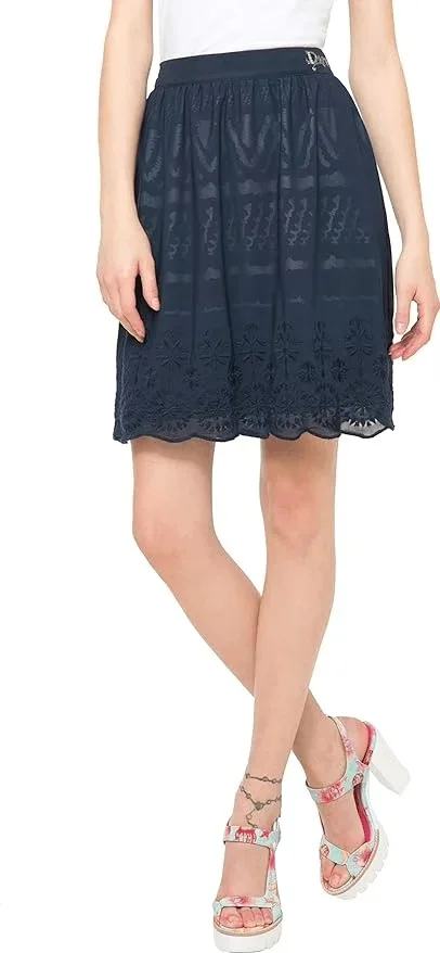 

Foreign trade original order Spanish D new women's half skirt double layered mesh embroidered letter retro short skirt