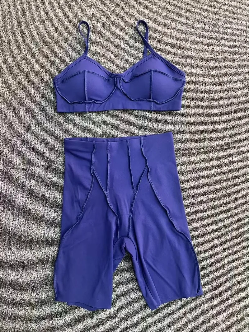 Jóga Fitness Sportovní Soupravy Vysoký Pas Hip-Lifting Kraťasy Otevřená Záda Podprsenka Oblečení Ležérní Běh Cvičení Posilovna Legíny Sexy Set pro Ženy - náhled 6