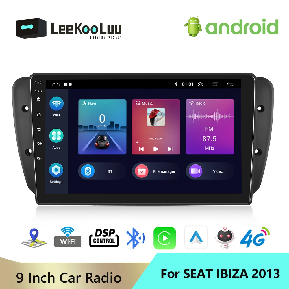 

LeeKooLuu Car Radio 2Din Android Autoradio 9" Car Multimedia Player GPS Navigation 4G WiFi DSP Carplay For Seat Ibiza 6j 2013