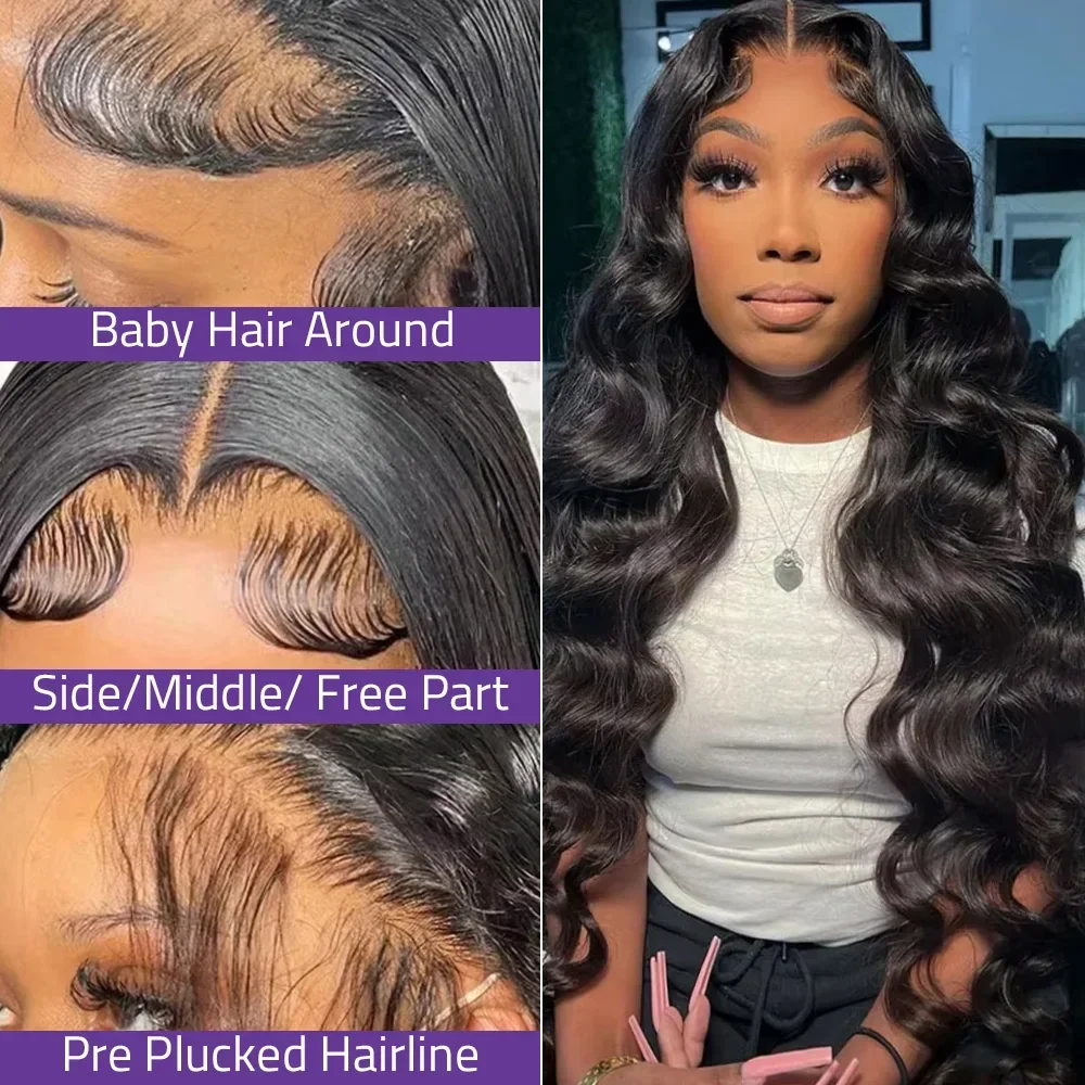 Perruque Lace Front Wig Body Wave Naturelle, Cheveux Humains, 5x5, 13x6, HD, Pré-Plumé, Prêt à vitation et à Utiliser, 360 de Densité, pour Femme