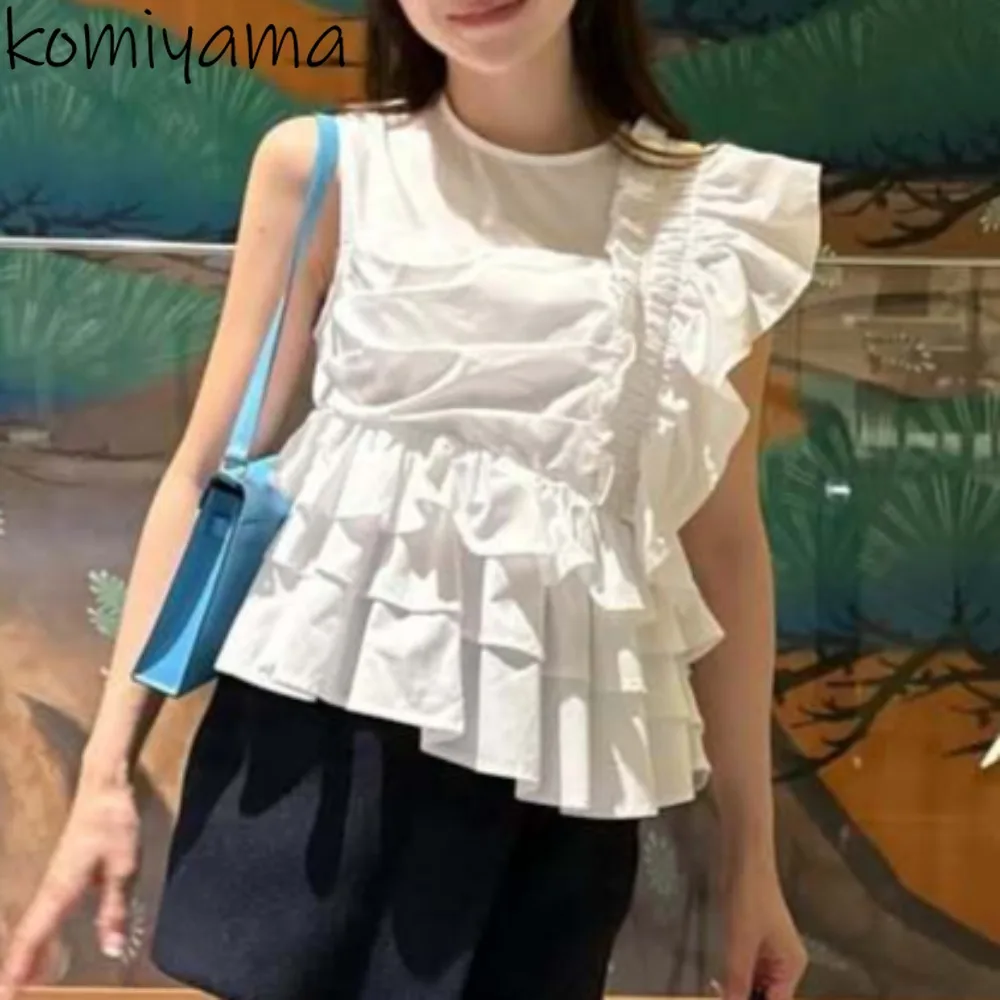 

Loose Pleated Ropa Mujer Japan Ruffles Flying Sleeve 2025 Woman Shirts Blouses O-neck Fungus Blusas Summer Clothing Camisas