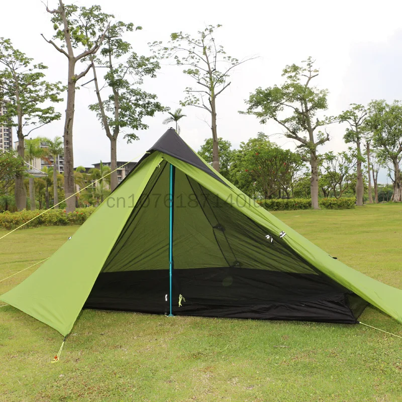 Outdoor tent, ultra light silicone single person double-layer tent, rainproof, windproof, pole free portable hiking camping tent