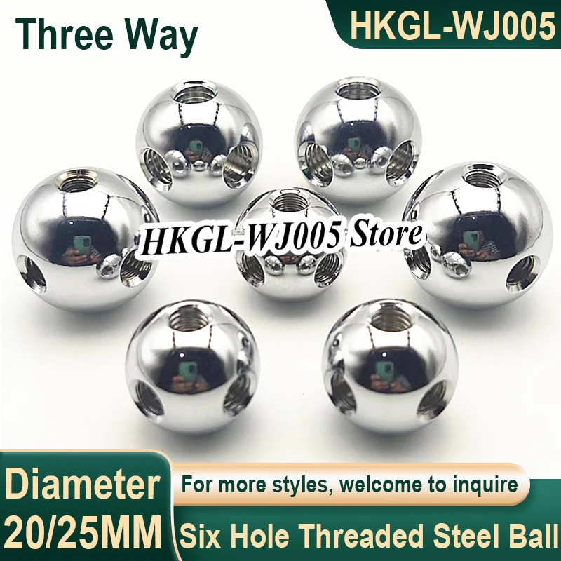 

20/25mm Three Way Six Hole Threaded Steel Ball M6 M8 Through Hole Threaded Steel Ball Display Cabinet Bracket Connection Ball