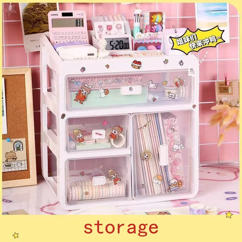 1-3 layer Ins Desktop Storage Box Drawer Shelf Storage Box Container Rack Holder Organizer Cosmetic Stationery Kawaii Desk Rack