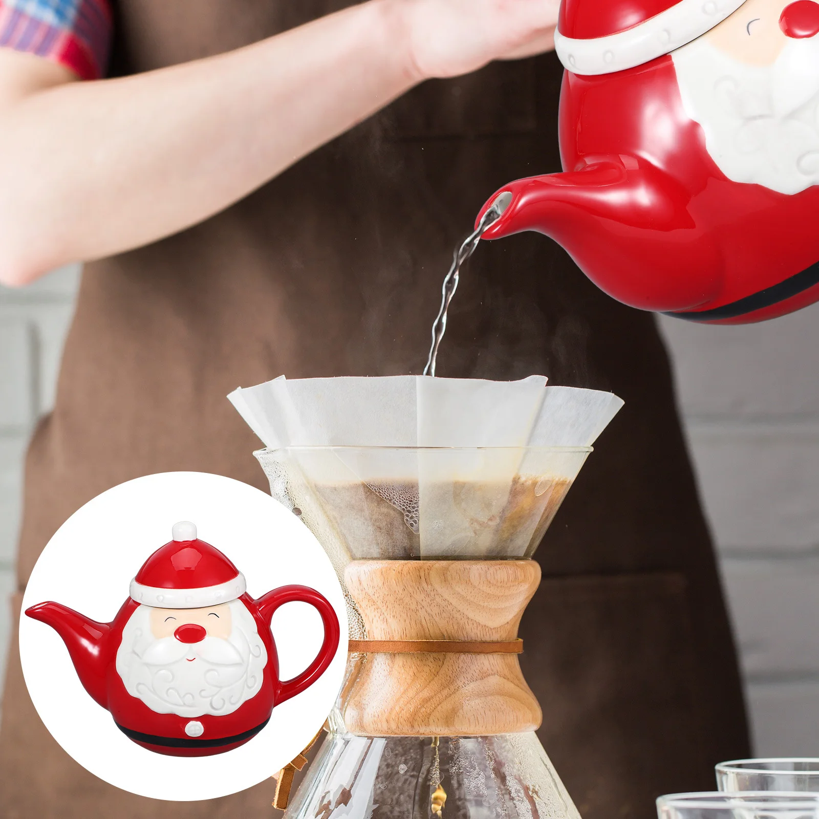 

Santa Ceramic Teapot Christmas Party Tea Kettle Large Capacity Home Office Teaware Tea Brewing Serving Tool