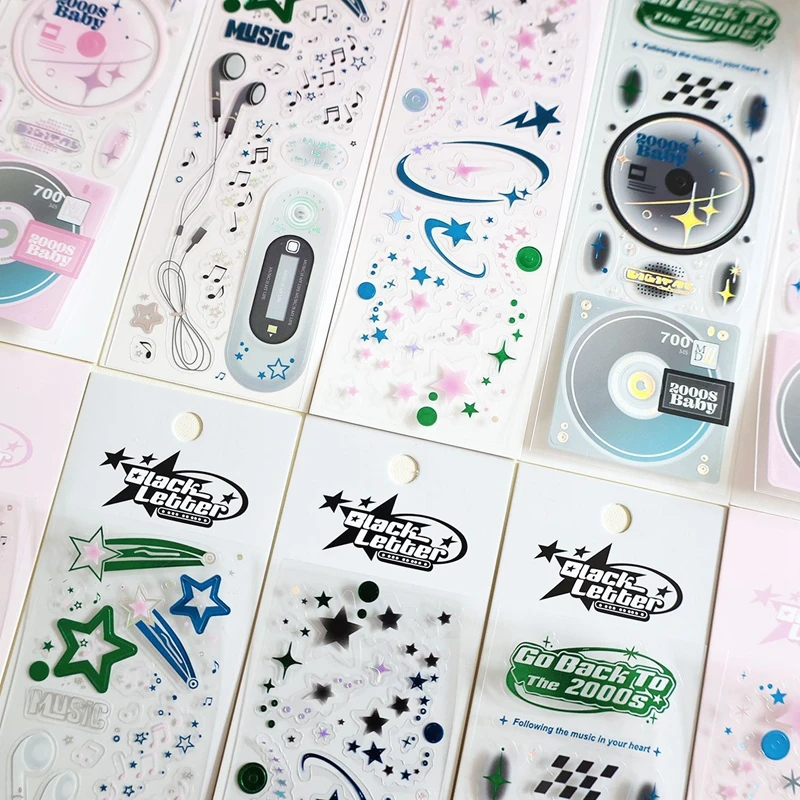 1Pc Vintage Y2K Style Star Disc Sticker Flakes Idol Card Deco Material Scrapbook DIY Diary Decoration Stationery Stickers