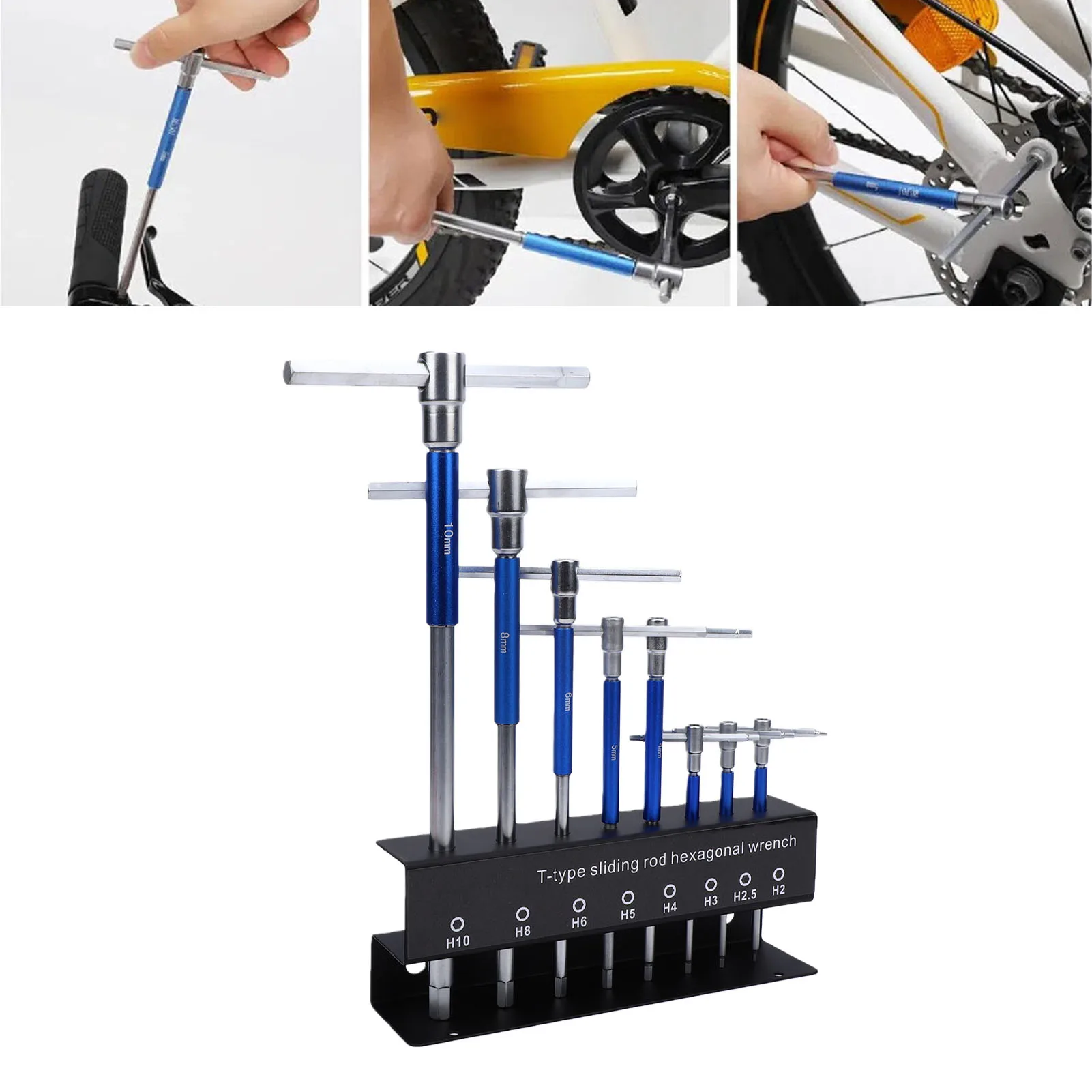 Motorcycle T Handle Wrench Set 2mm 2.5mm 3mm 4mm 5mm 6mm 8mm 10mm Non Slip Metric T Handle Spinner Set for Car Maintenance