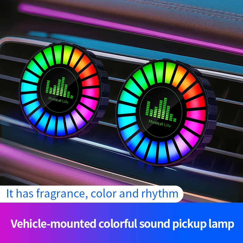 Car Air Freshener RGB Atmosphere Light Sound Activated Music Pickup Lamp Car Aromatherapy Vent Clip Fragrance Light Auto Decor