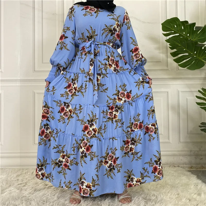 Dubai Turkey Islamic Abayas For Women Floral Print Long Dress Arabic Muslim Casual Ethnic Malaysia Ramadan Middle East Robe Gown