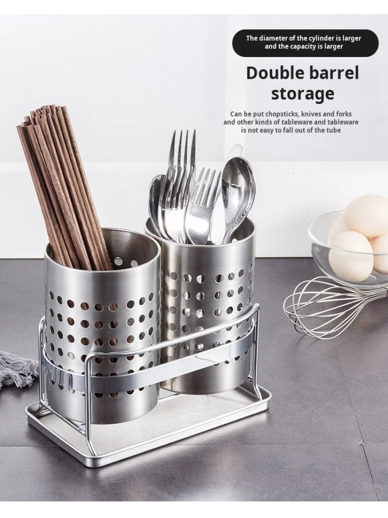 

Double Tube Stainless Steel Cutlery Basket Racks Baskets with Organizer