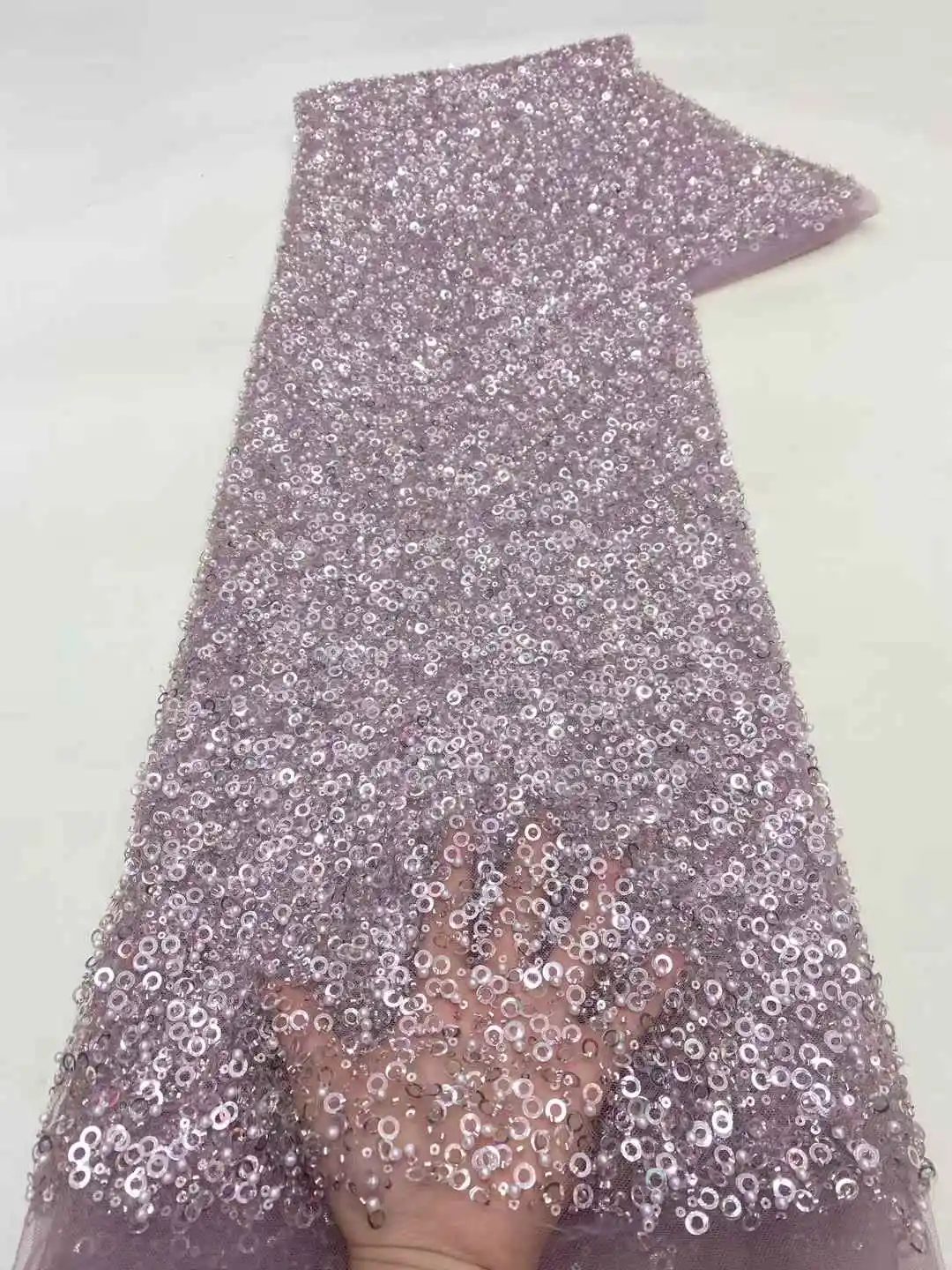 Top Quality GreenAfrica Handmade Embroidered Tulle Fabric With Beads Luxury Sequins Net Lace Evening Wedding Party Dress -XZ