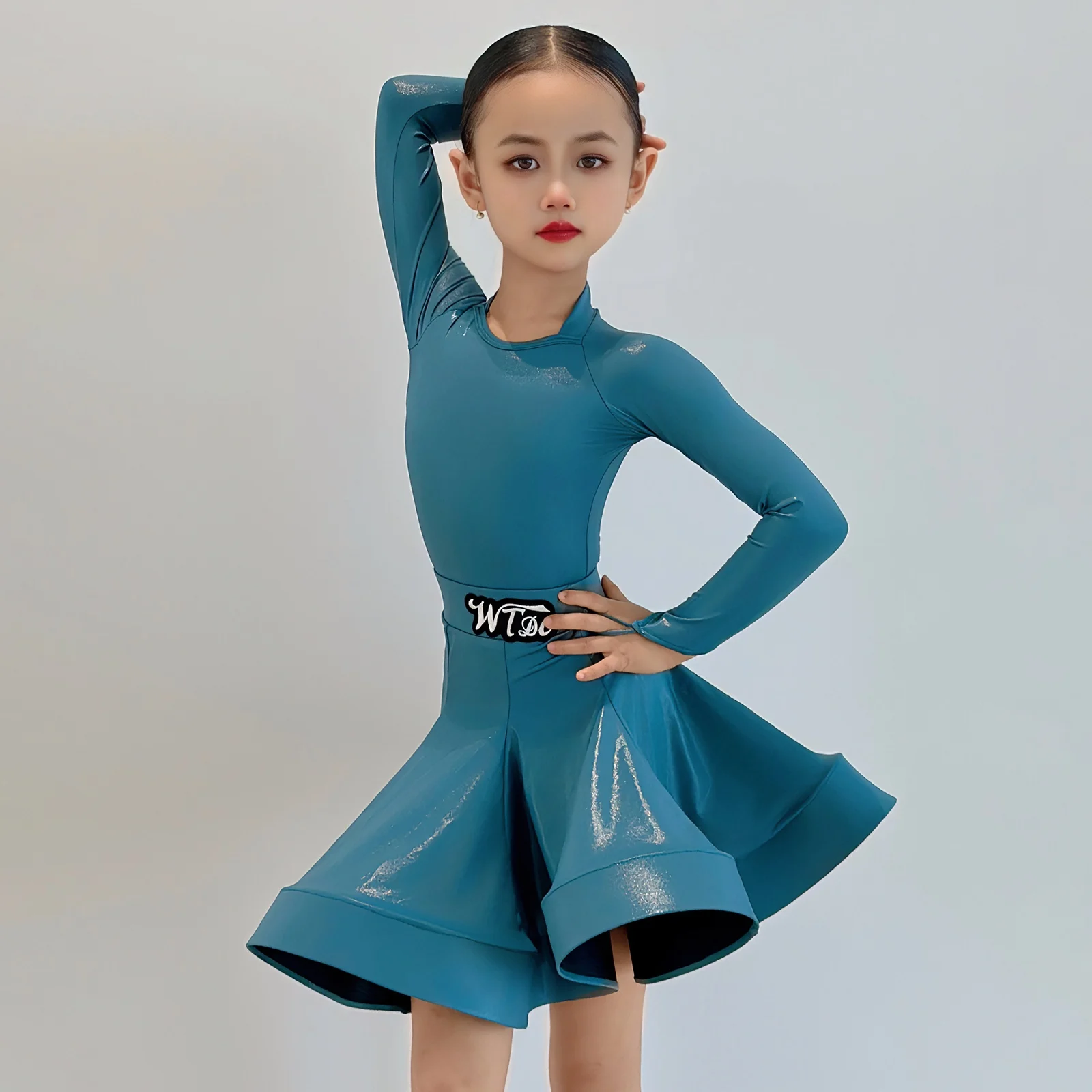 Fashion Girls Long Sleeves Latin Dance Competition Costume Children'S Samba Ballroom Dance Dress Kids Dancing Wear SL13348