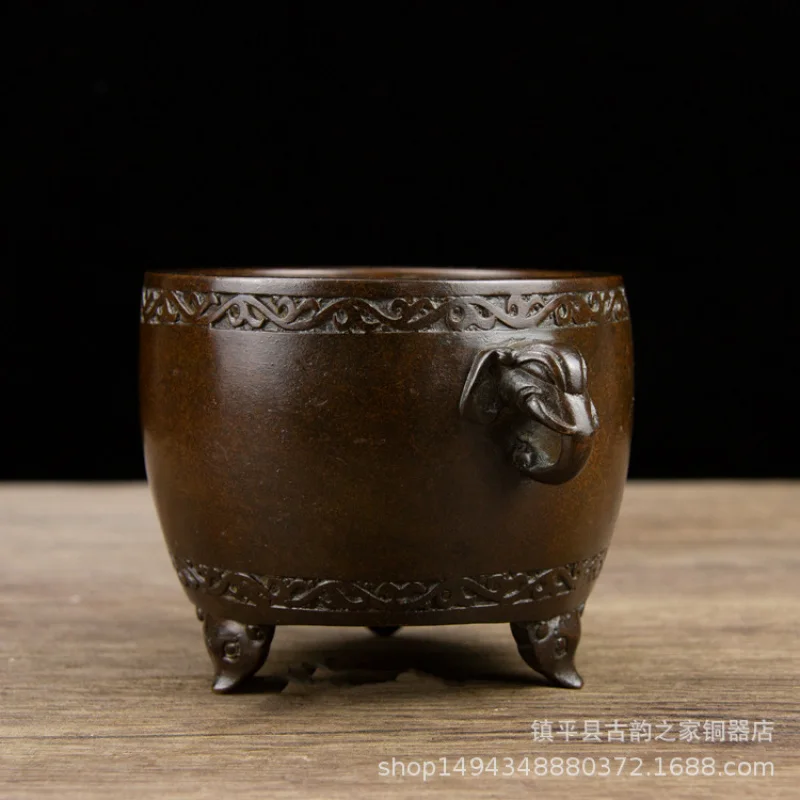 Pure Copper Elephant Ear Three Fox Feet Round Incense Aromatherapy Burner Ornament Office Living Room Shop Desktop Decora
