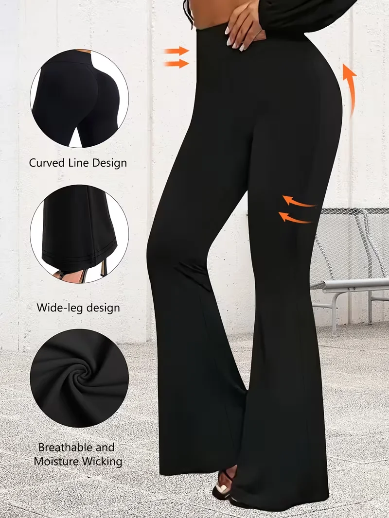 

Женские брюки-клеш на весну и лето с высокой талией — стильные для занятий спортом и поездок на работу, повседневные универсальные леггинсы, одежда больших размеров