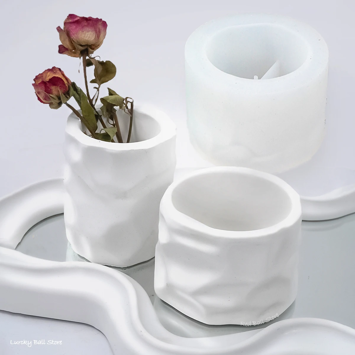 Unique Irregular Candle Jar Silicone Mold DIY Nordic Style Cement Round Storage Box Plaster Mould Flowerpot Concrete Crafts Mold image 3
