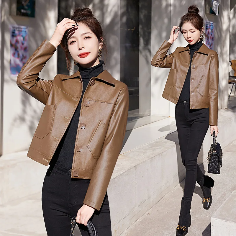 

2024 Spring, Autumn, and Winter Leather Clothes Women's Short, Small, Large, and Age Reducing Top New Slim Sheepskin Cotton Coa