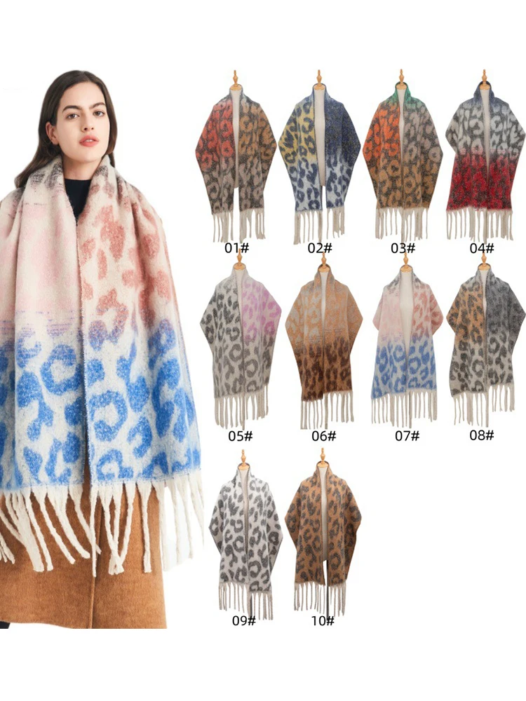 Mulheres inverno retro malha longo cachecol senhoras casual leopardo borla quente cachecol mujer foulard grosso envoltório xale 2025 novo